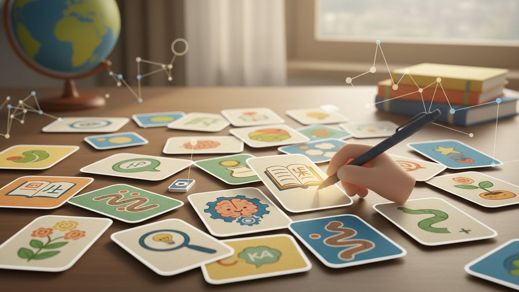 Language learning flashcards with image prompts on the front used for visual vocabulary recall