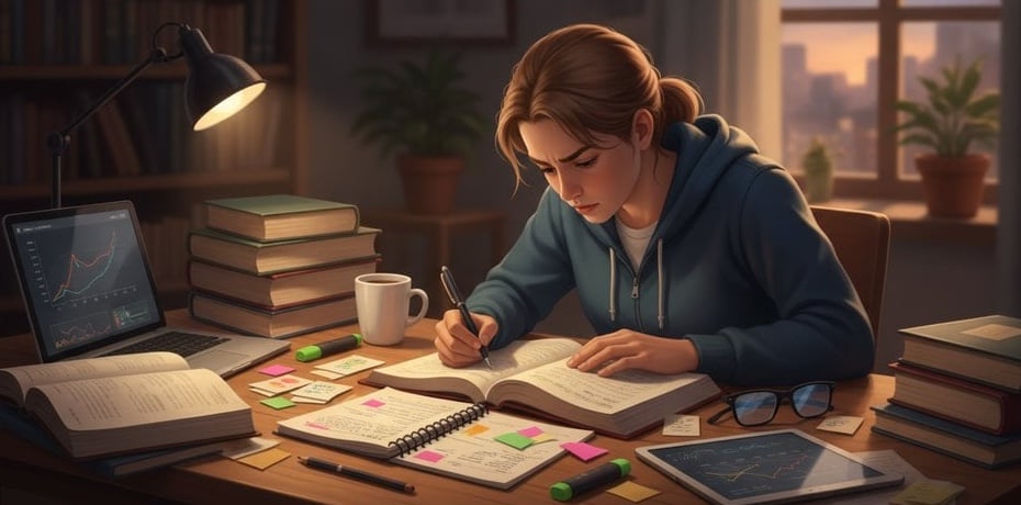 Illustration of a person's head with swirling thoughts and scattered focus elements, representing brain wandering and concentration challenges.