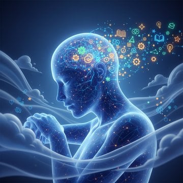Illustration of the brain consolidating memories during sleep, representing how NREM and REM sleep stages strengthen long-term retention